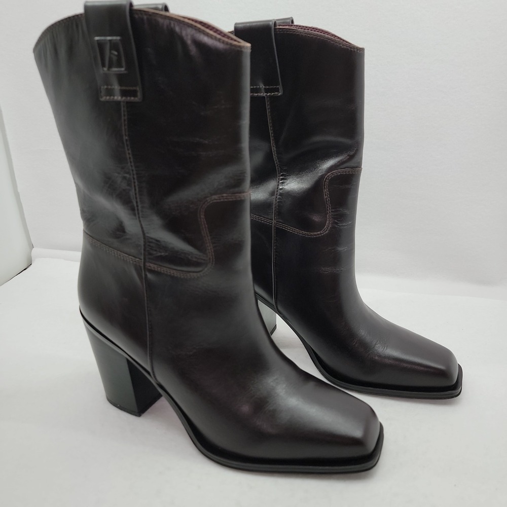 Franco Sarto Women's L-Valor Rich Bordeaux Leather Mid Shaft Boots Sz 10 Fall